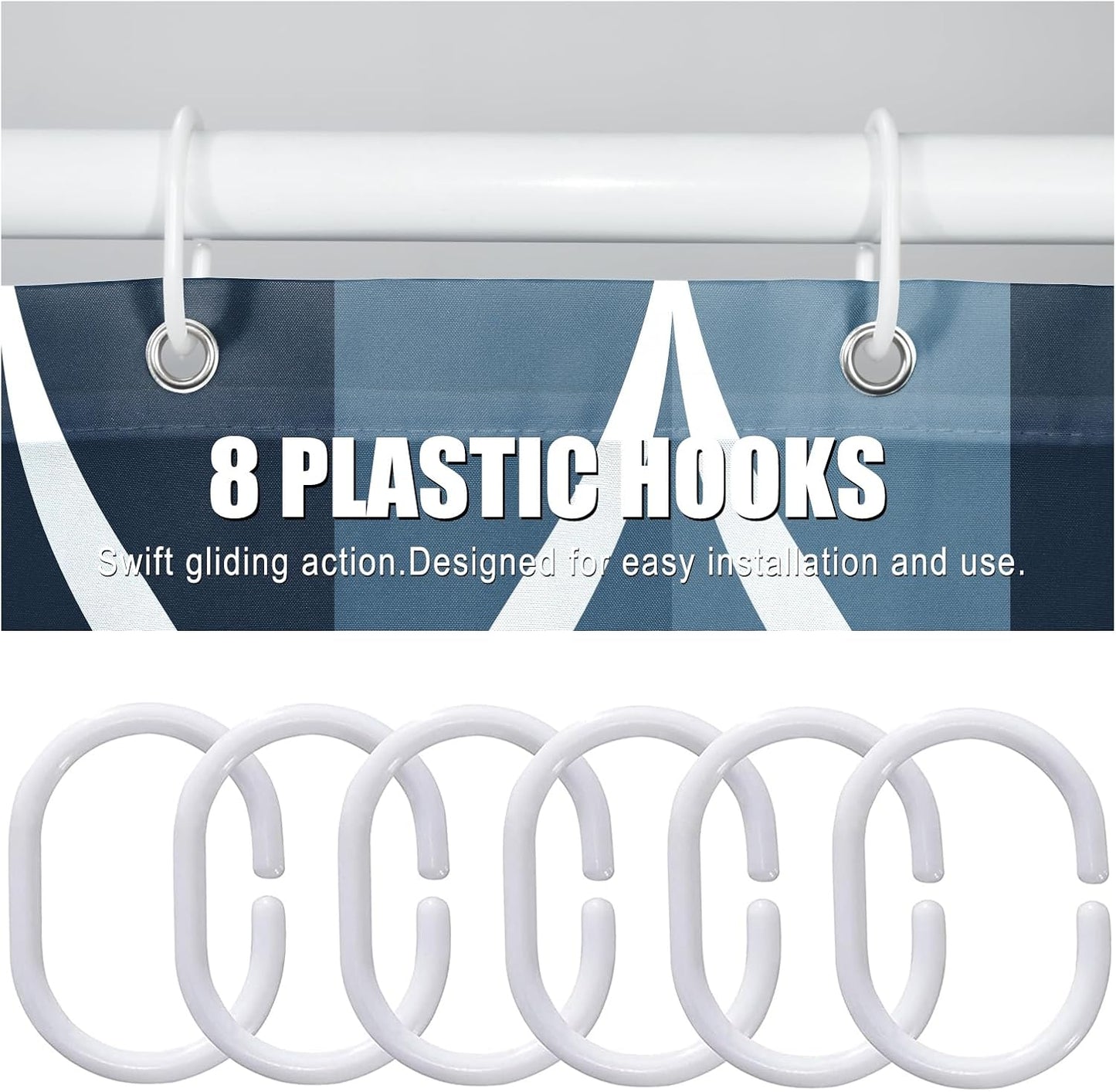 Aegean Blue Fabric Bath Shower Curtain W 54 X H 72,Waterproof Design and Polyester, Quick-Drying, Heavy Weight, Stall Size Shower Curtains Set for Bathroom,Machine Washable with 8 Hooks