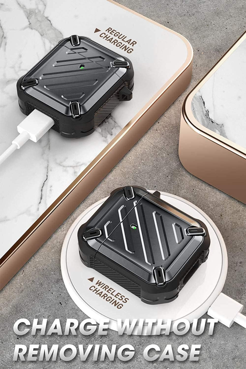 Unicorn Beetle Pro Series Case Designed for Airpods 1 & 2, Full-Body Rugged Protective Case with Carabiner for Apple Airpods 1St & 2Nd (Black)