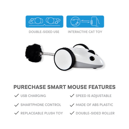 Purechase Smart Cat Toy, Interactive Automatic Mouse Shaped Toy for Pets, App Enabled with Adjustable Speed, Flip Modes, Replaceable Plush Tail and USB Charging for Kittens and Dogs