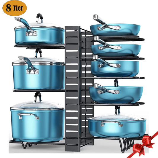 Pot Organizer Rack 8 Tiers Pots and Pans Organizer, Pot Lid Organizer for Kitchen Cabinet Cookware Organizers and Storage,Upgraded