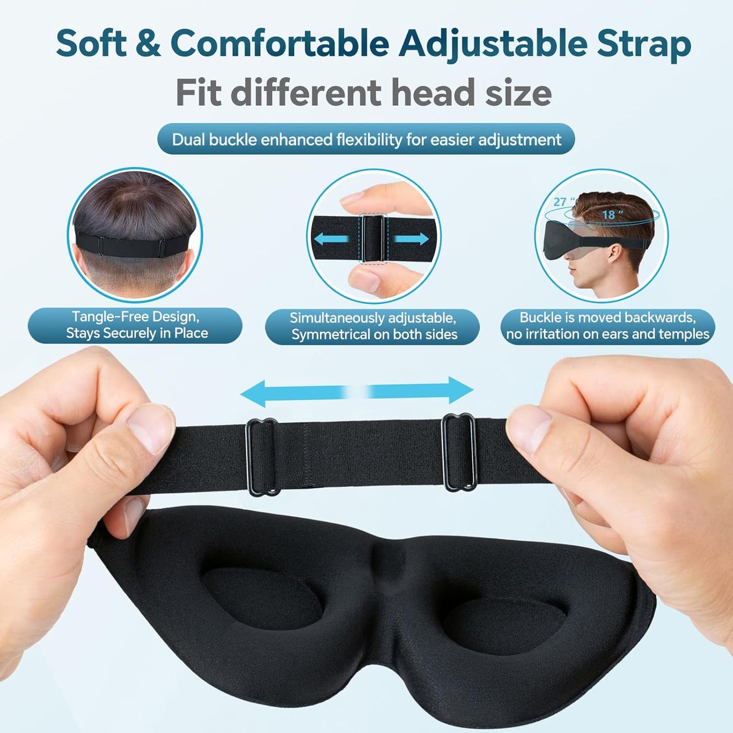 Sleep Mask for Side Sleeper, Light Blocking Sleeping Eye Mask for Women Men, 3D Contoured Cup Night Blindfold, Luxury Eye Cover Eyeshade with Adjustable Strap for Travel, Nap, Black