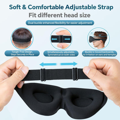 Sleep Mask for Side Sleeper, Light Blocking Sleeping Eye Mask for Women Men, 3D Contoured Cup Night Blindfold, Luxury Eye Cover Eyeshade with Adjustable Strap for Travel, Nap, Black