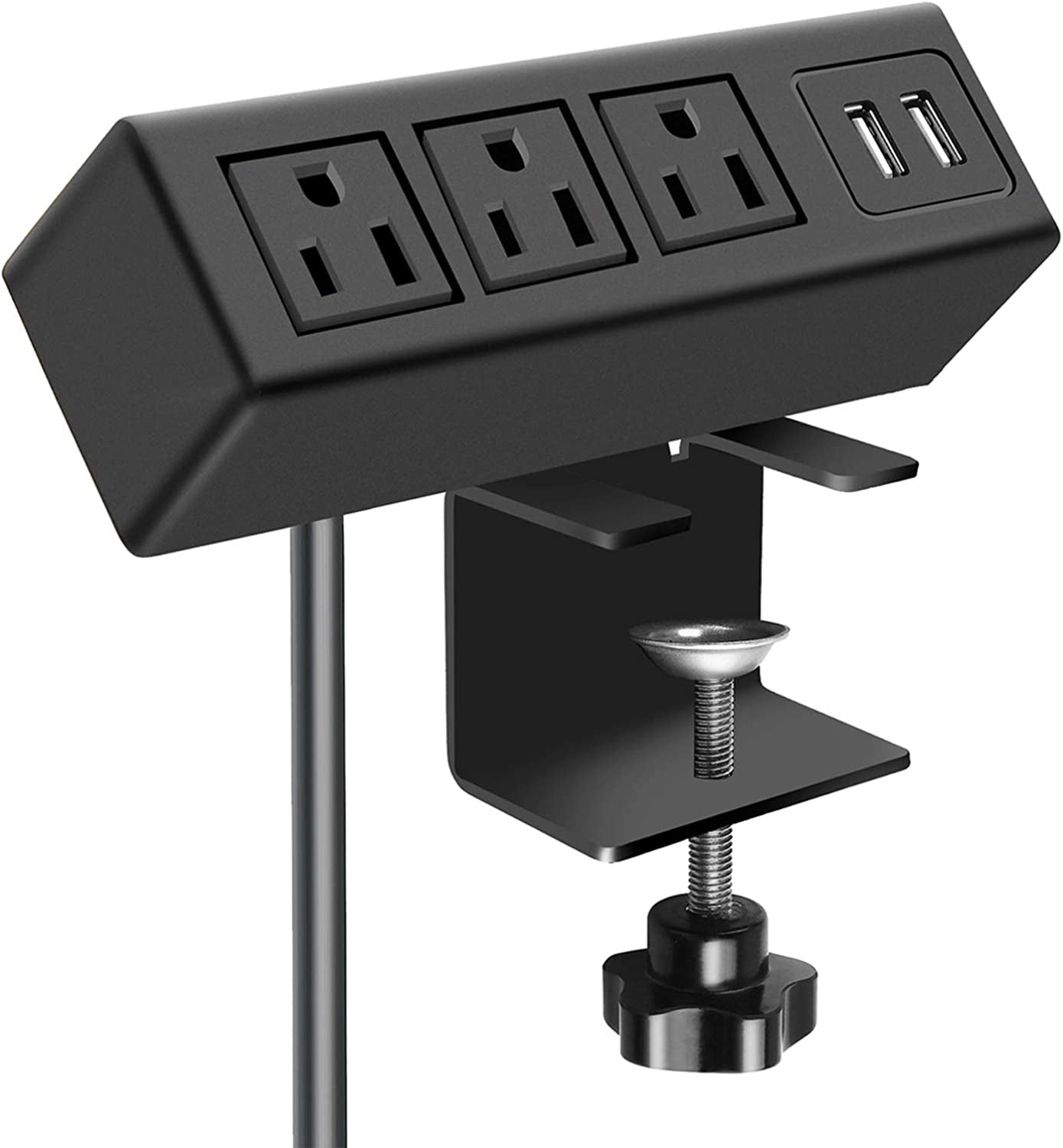 3 Outlet Desk Clamp Power Strip with USB Ports, Desktop Power Strip Surge Protector 1200J. Table Mount Charging Power Station, on Edge Power Outlet 125V 12A 1500W.